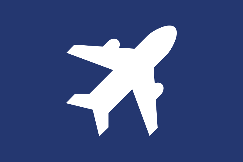 White airplane icon on a blue background