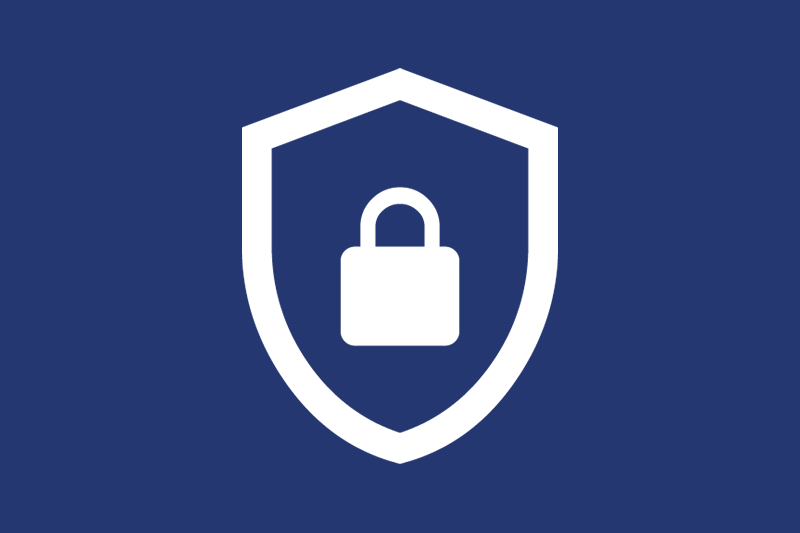 White badge with a lock icon on a blue background